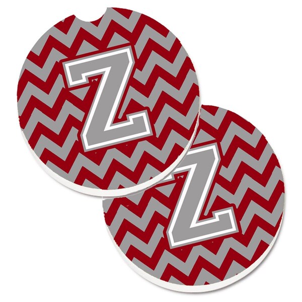 Carolines Treasures Letter Z Chevron Crimson and Grey Set of 2 Cup Holder Car Coaster CJ1043-ZCARC - main